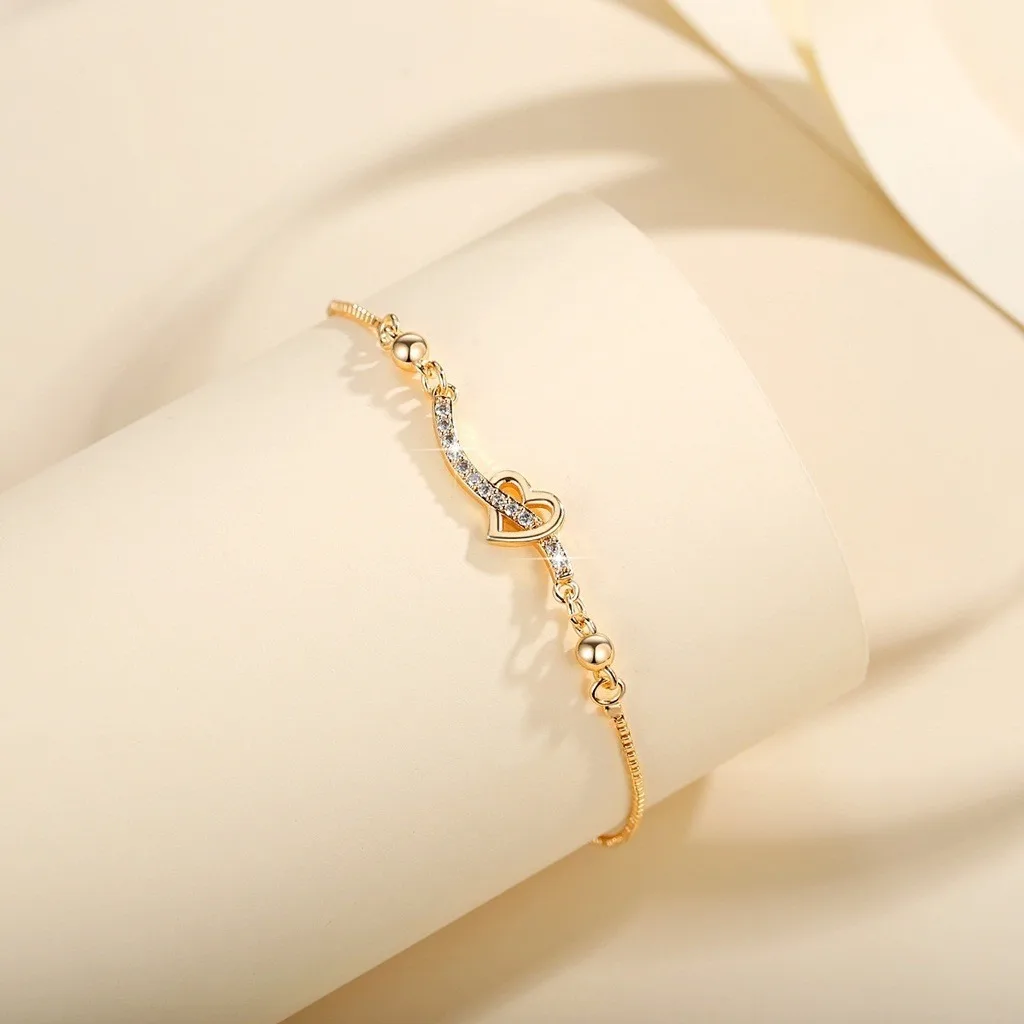 

Copper Gold-plated Zircon Heart Shaped Niche Design Bracelet, Exquisite Women's Jewelry Bracelet, Adjustable Jewelry