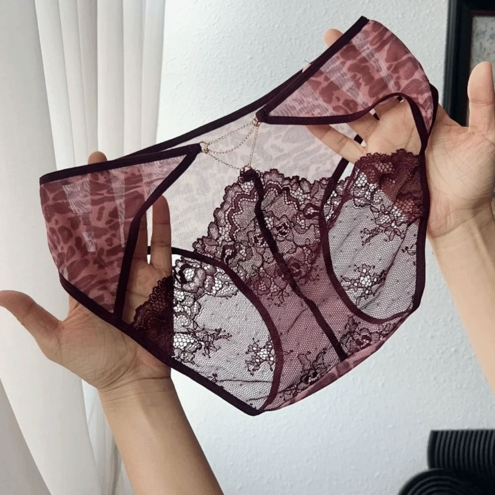 

Fashion Leopard Print Ladies Lace Panties Thin Intimates Seamless Underwear Cotton Crotch Mid Waist Women Briefs Women