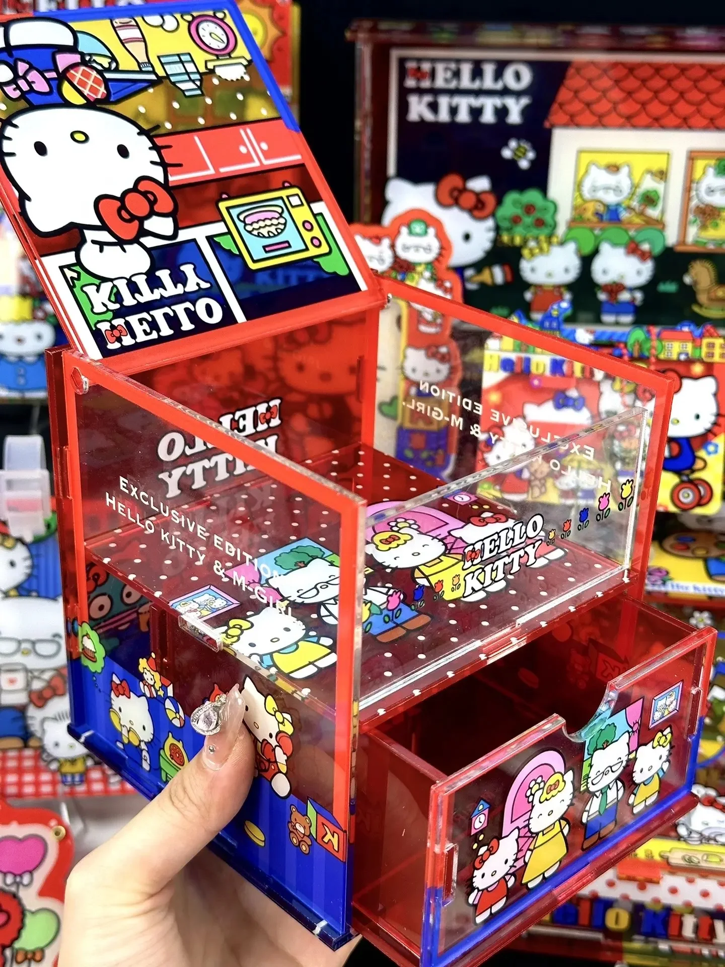 Hello Kitty Acrylic Storage Box Covered Desktop Stationery Kt Candy Snack Ornaments Cosmetics Accept Finishing Racks