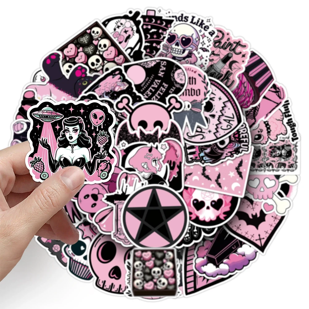 

10/30/50pcs Black and Pink Gothic Skull Stickers Cute Graffiti Decals Decorative Guitar Phone Suitcase Funny Cartoon Sticker Toy