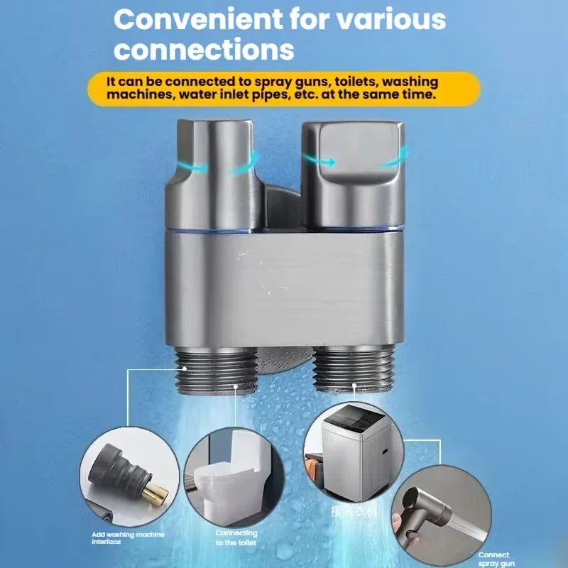 Multi-functional Dual-Control Angle Valve with Dual Outlets Universal Thread for Bathrooms And Washing Machines - Metal