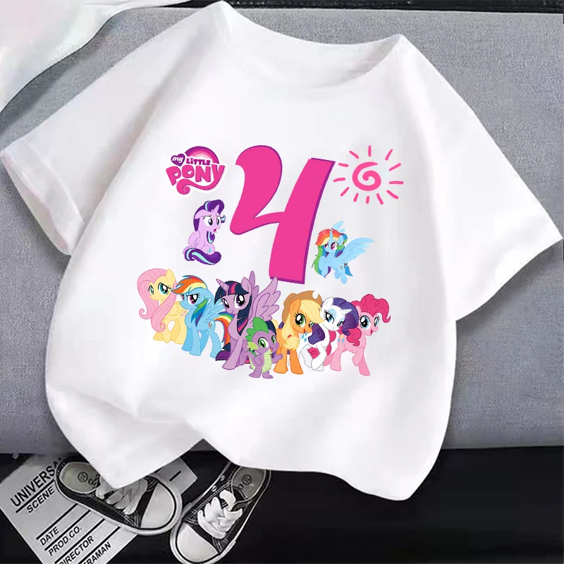 My Little Ponys Children T-Shirt Birthday Number 1-10 Cute Anime Twilight Sparkles Clothes Kids Cotton T Shirt Casual Tops Gifts