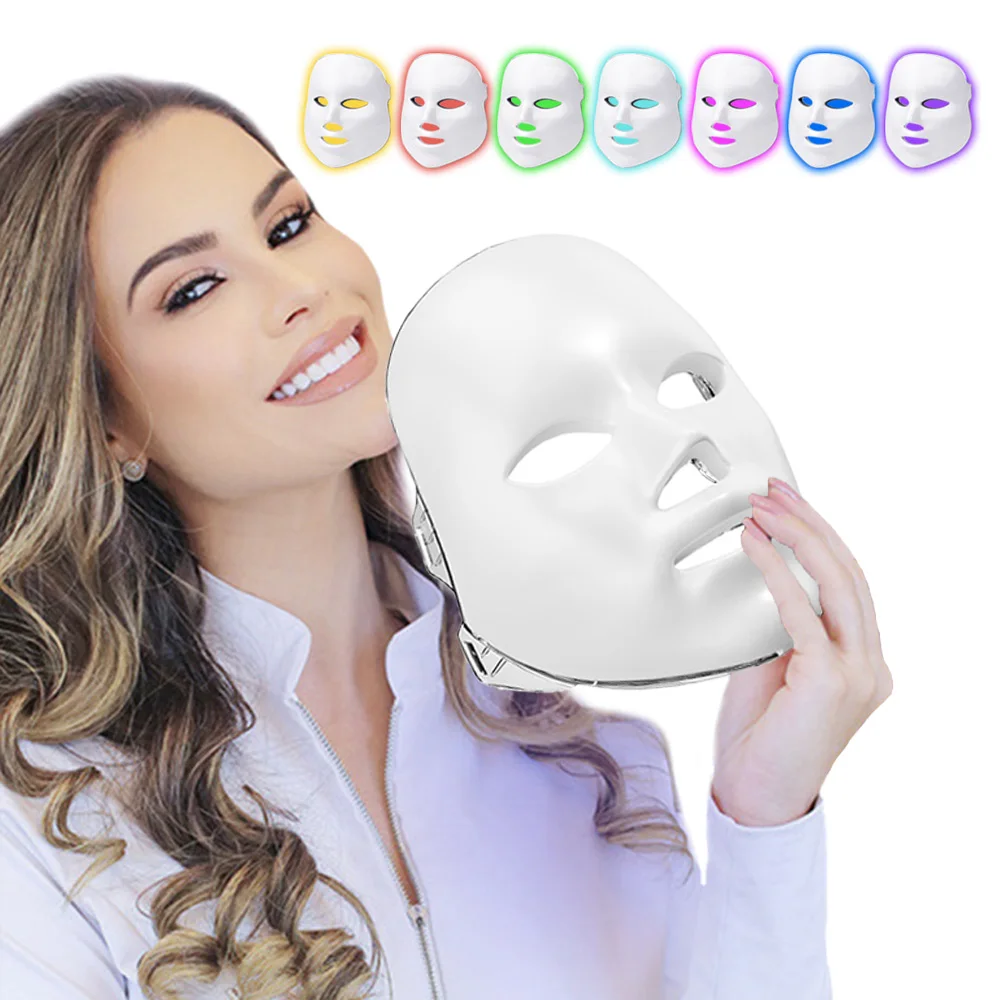 Rechargeable Facial LED Mask 7 Colors LED Photon Therapy Beauty Masks Skin Rejuvenation Home Use Face Lifting Whitening Device