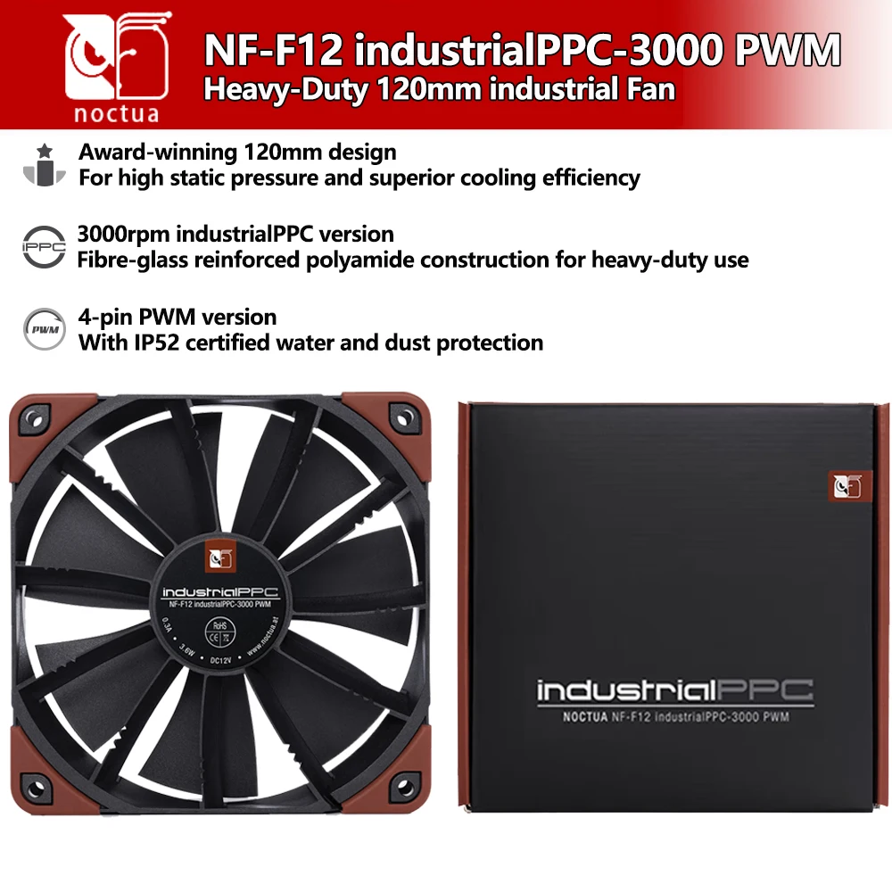 noctua-nf-f12-industrialppc-3000-pwm-12v-ヘビーデューティー-120mm-産業用ファン-ファイバーグラス強化ポリアミド構造-4ピン-ip52