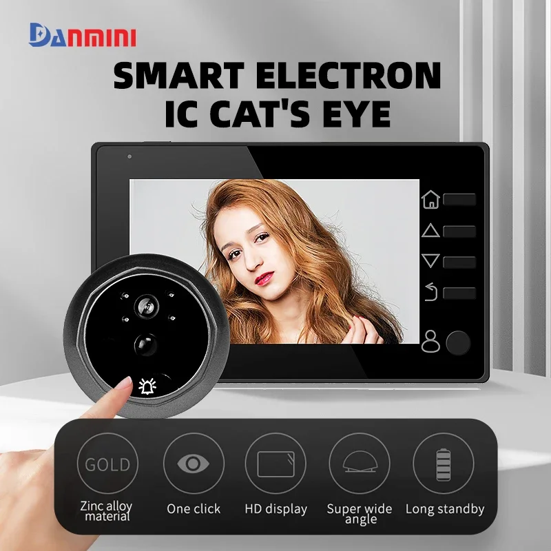 camara-de-videoportero-danmini-cat-eye-con-pantalla-hd-de-43-pulgadas-y-145°-de-Angulo-de-vision-°-timbre-de-seguridad-con-sensor-de-movimiento-pir-de-gran-angular-y-vision-nocturna