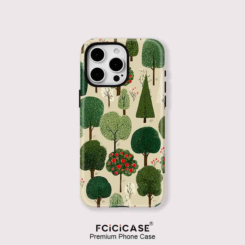 

Магнитный чехол для телефона Fcicicase для iPhone 15, 14, 16, Plus, 11, 12, 13, 16 Pro Max, зеленое дерево для Magsafe Charge, мягкий акриловый чехол