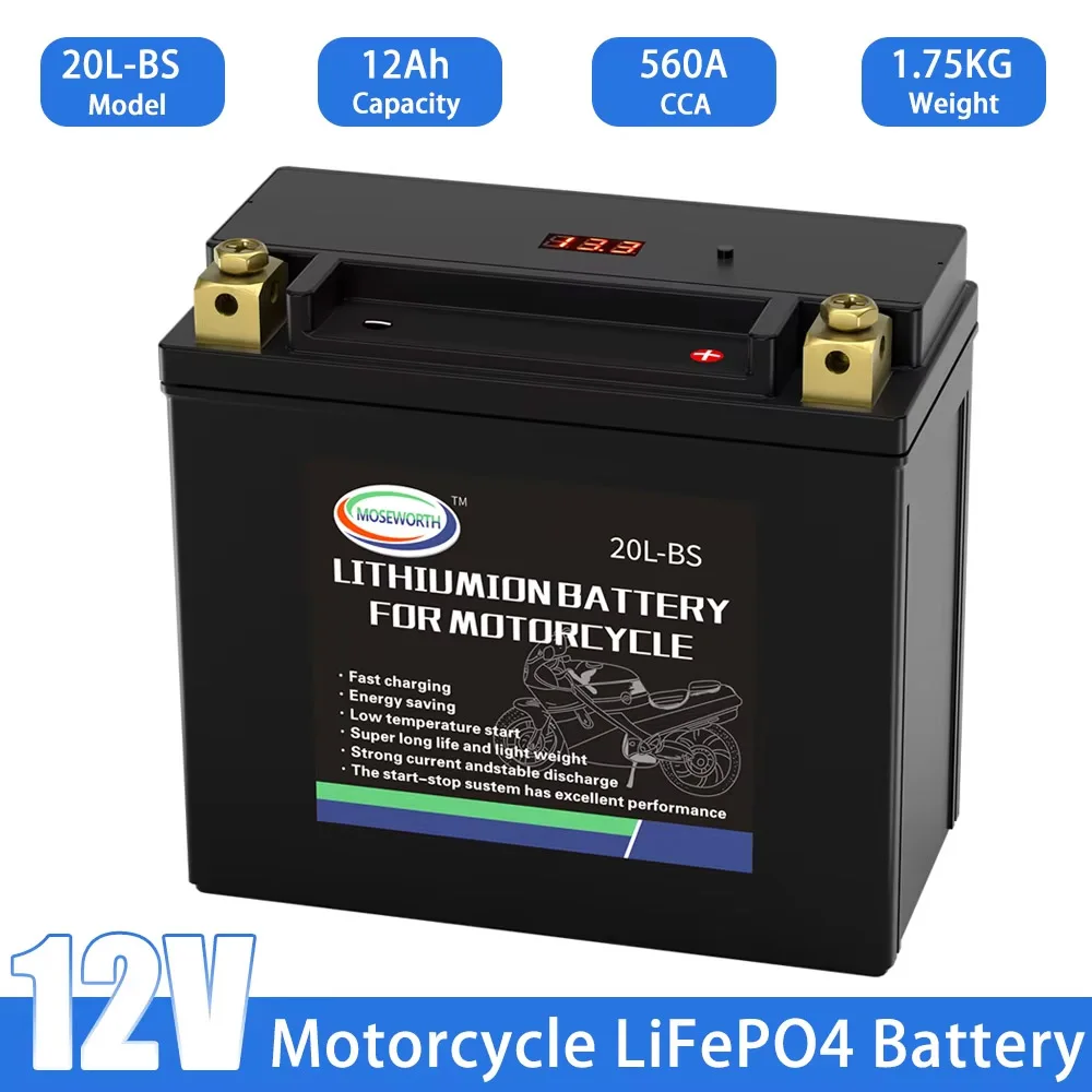 20L-BS 12V Motorcycle Starter Battery 12V 620 CCA Lithium Powersports Battery with Smart BMS for ATV UTV Scooter Snowmobile