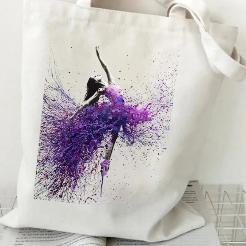 Dance Ballet Girl Canvas Bag Shoulder Tote Bag for Women Casual Fashion Canvas Shopping Bag Large Capacity Handbag Girl Gifts