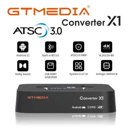 GTMEDIA HDTV Converter X1 Amlogic S905Y4-B 4K HDR Android 11 TV BOX ATSC 3.0 ATSC 1.0 Signal USA 2GB+32GB Built-in Wifi BT 5.0