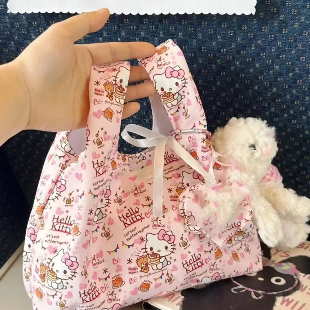 Sanrio Cute Hello Kitty Handbag borsa per la spesa in tela di grande capacità Cartoon Kitty Cat Commuter Tote Bags Lunch Bag Bento Bags