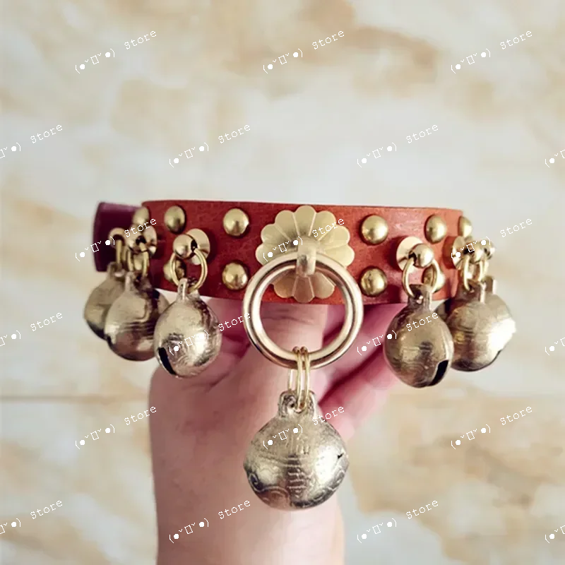 

handmade luxury dog collar brass bell leather dog collar doberman greyhound decorative dog collar dog accessories