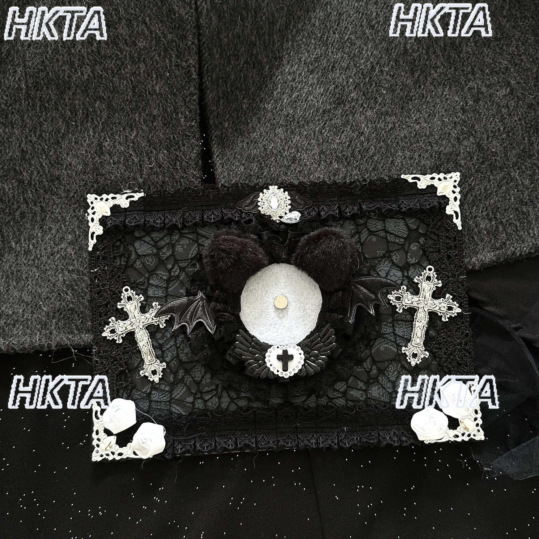 Finished Pain Plate Black White Gothic Bags Pain Plate Women Subculture Ribbon Small Portion Lai Lei Tote Pain Plate Decoration