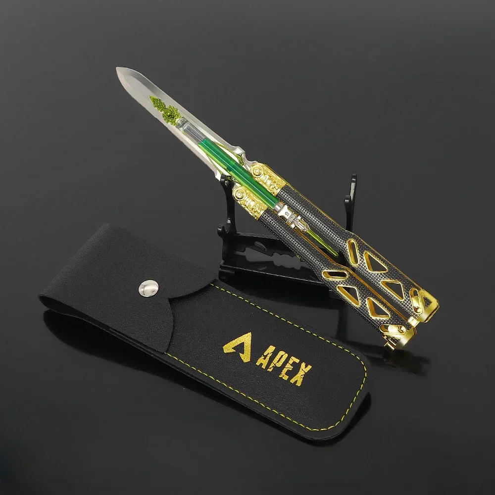 Heirloom Butterfly Knife with Leather Sheath Liquid 21 Cm Apex Game Prop Model Metal Jewelry Power Boy