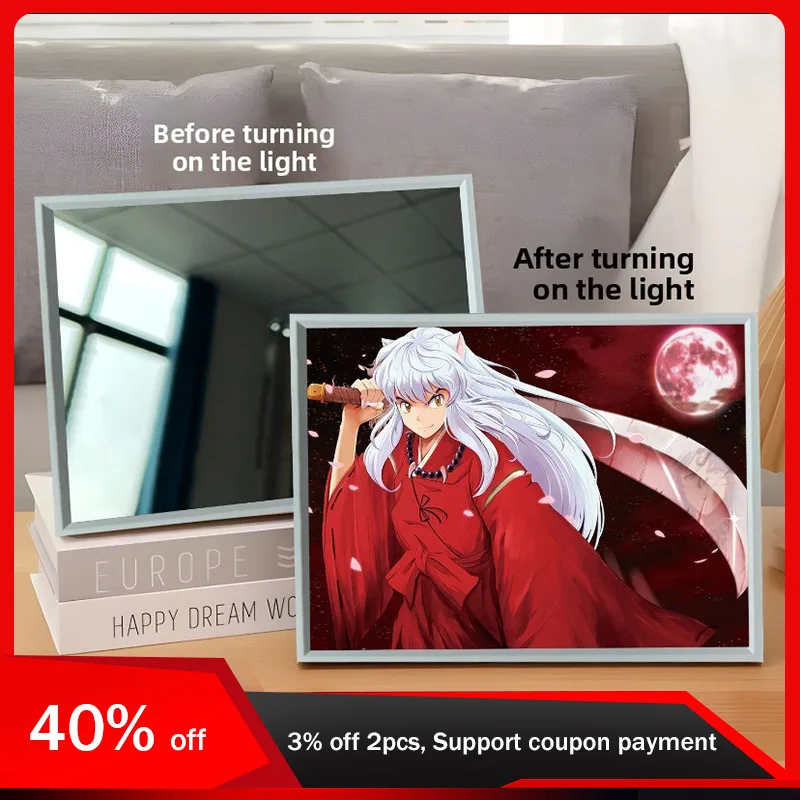 

21cm/8.27in Inuyasha Light Painting Mirror Face Anime Peripherals Kill Life Pill Cartoon Lamp Bedroom Display Decoration Crafts