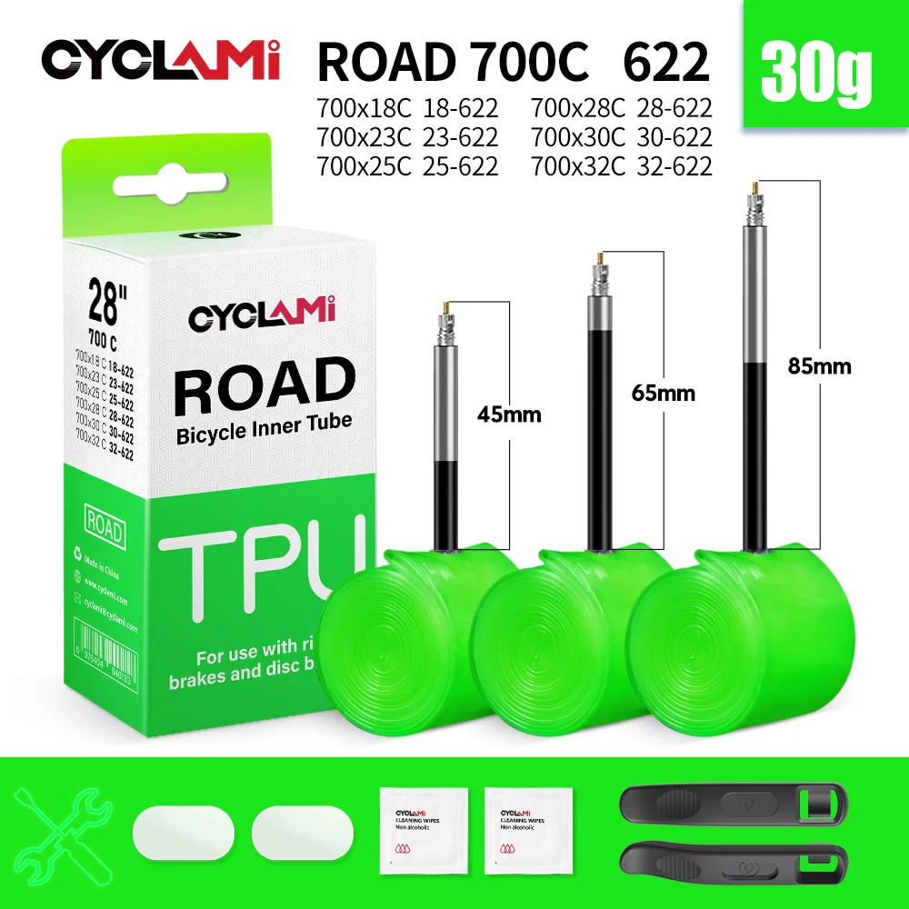 CYCLAMI TPU ROAD 700C Inner Tube 30g Thickened New Generation Flexible Covered Steel Core FV Valve Gift Patch Pry Bar Repair Kit