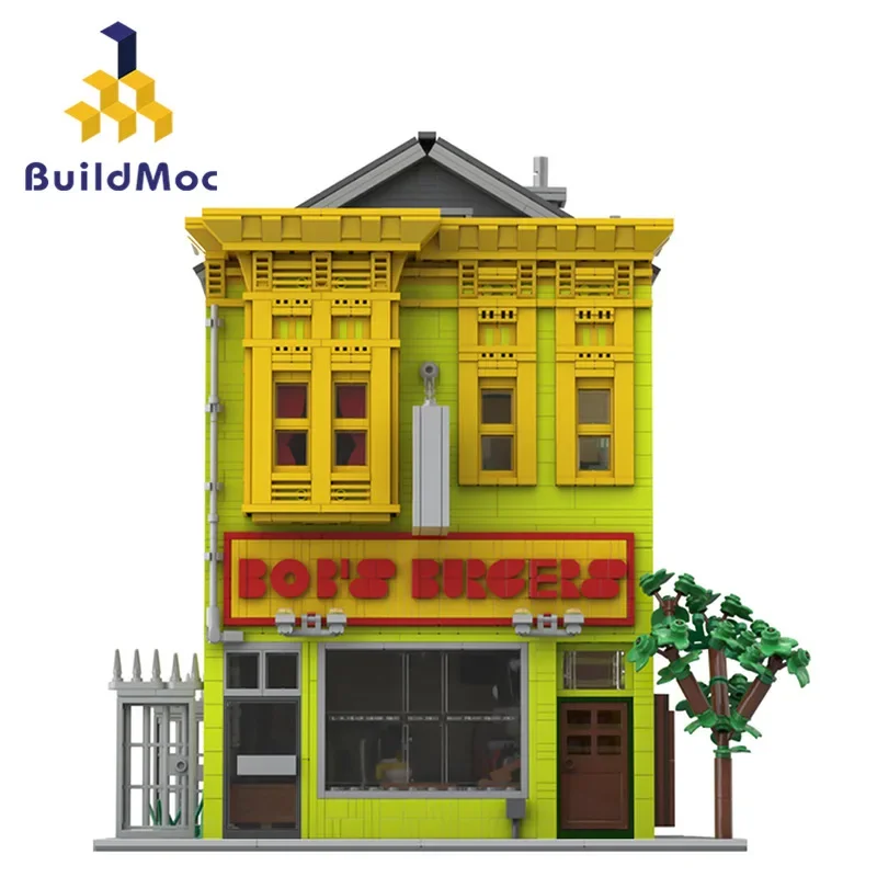 MOC Food Street Market Architecture Bobs Burger house Building Block Set  Bobs Burger Store Model Toys for Children Xmas Gifts