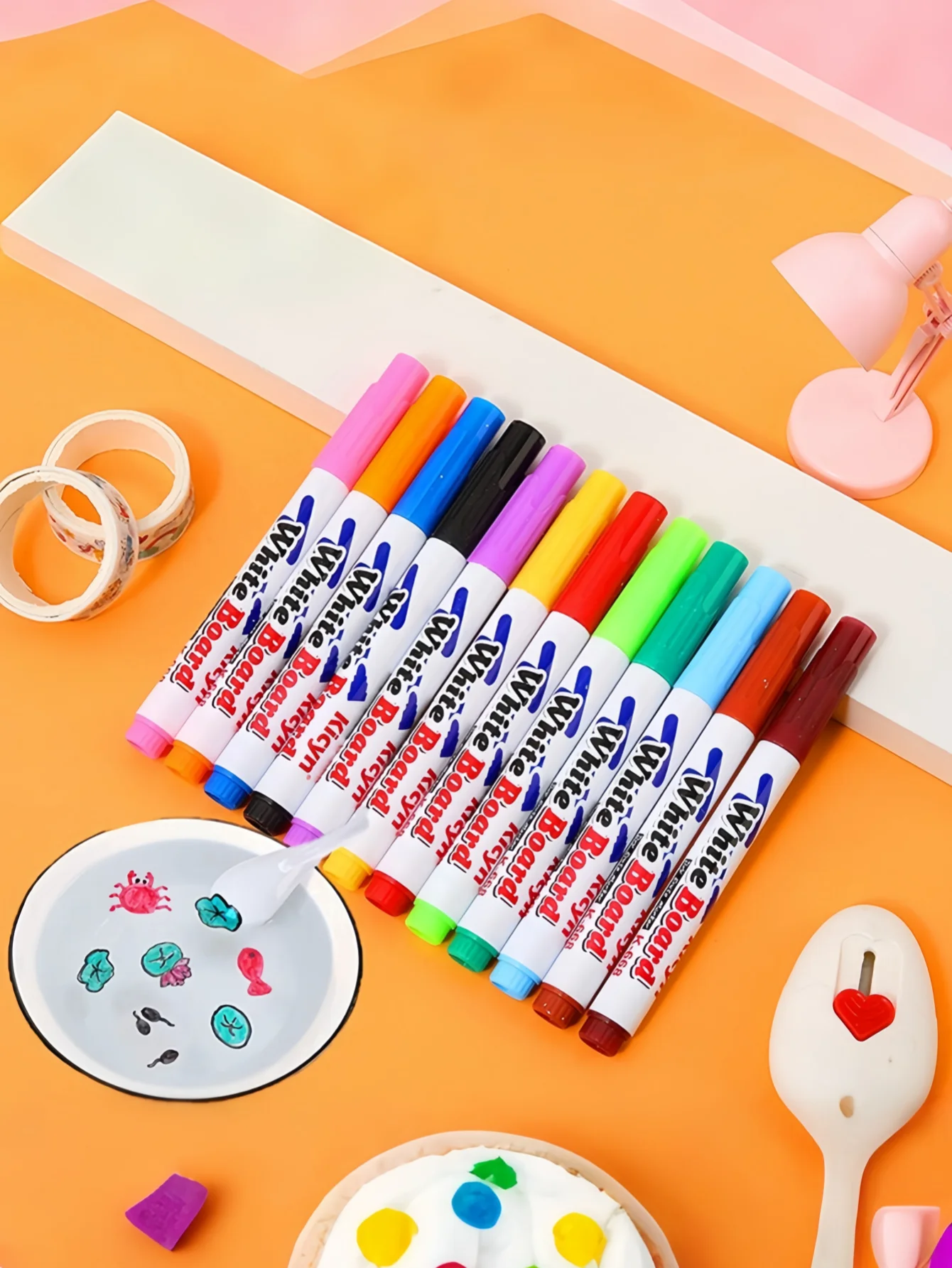 Juego de bolígrafos de tinta mágica con bolígrafo flotante de agua para niños, con cuchara, pintura flotante, pintura de acuarela, juego de pintura de grafiti artístico de tiza flotante