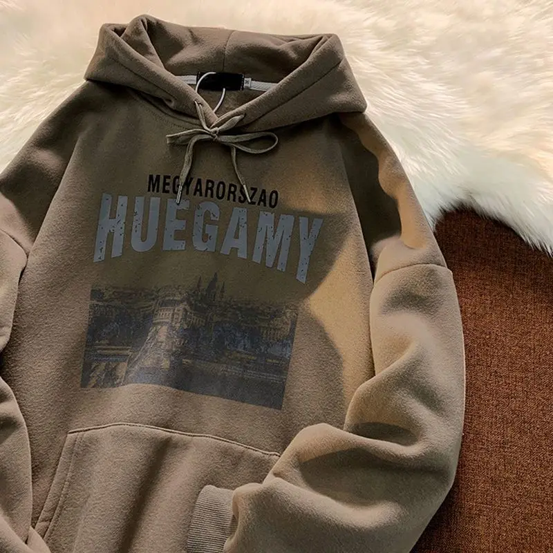 

Men's and Women's Street Brown Hoodie 2023 Spring and Autumn American Graffiti Print Vintage Top Hoodie Men's Sweatshirt Hoodie