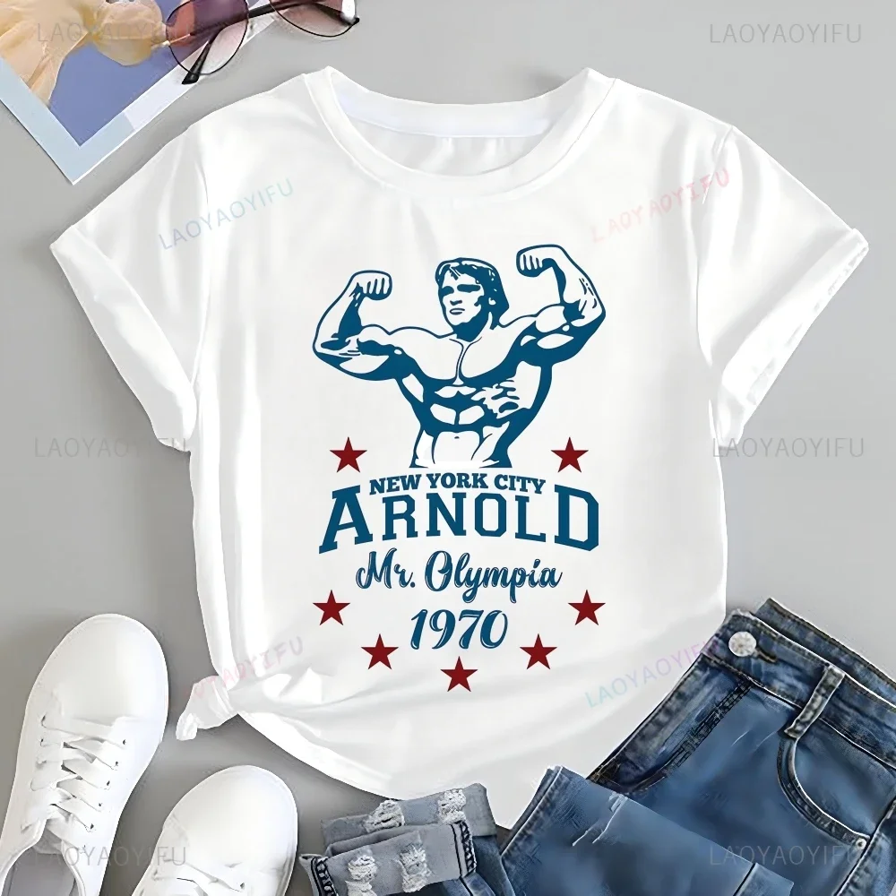 Retro Arnold Schwarzenegger Mr. Olympia Printed T-shirt Top Gym Trend Harajuku Short Sleeve Unisex Shirt Pattern Large T-shirt