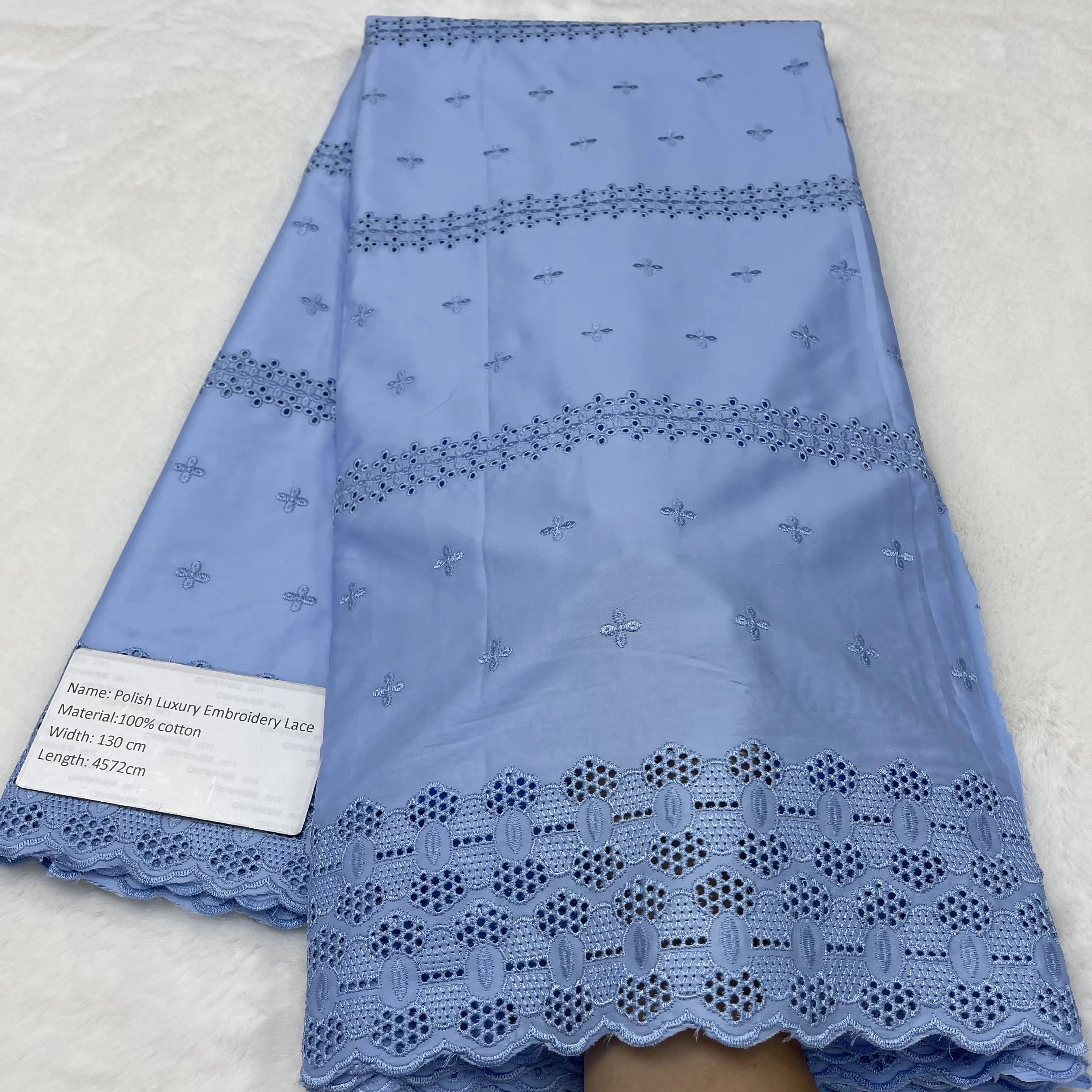 

African Lace Fabric 5 Yards Embroidered Polish Lace Nigerian Cotton Lace Fabric High Quality 2025 Wedding Dress