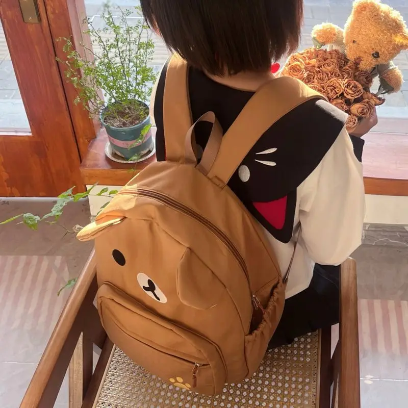Lovely cartoon brown bear backpacks women girls wateproof nylon stitch schoolbag large book bag