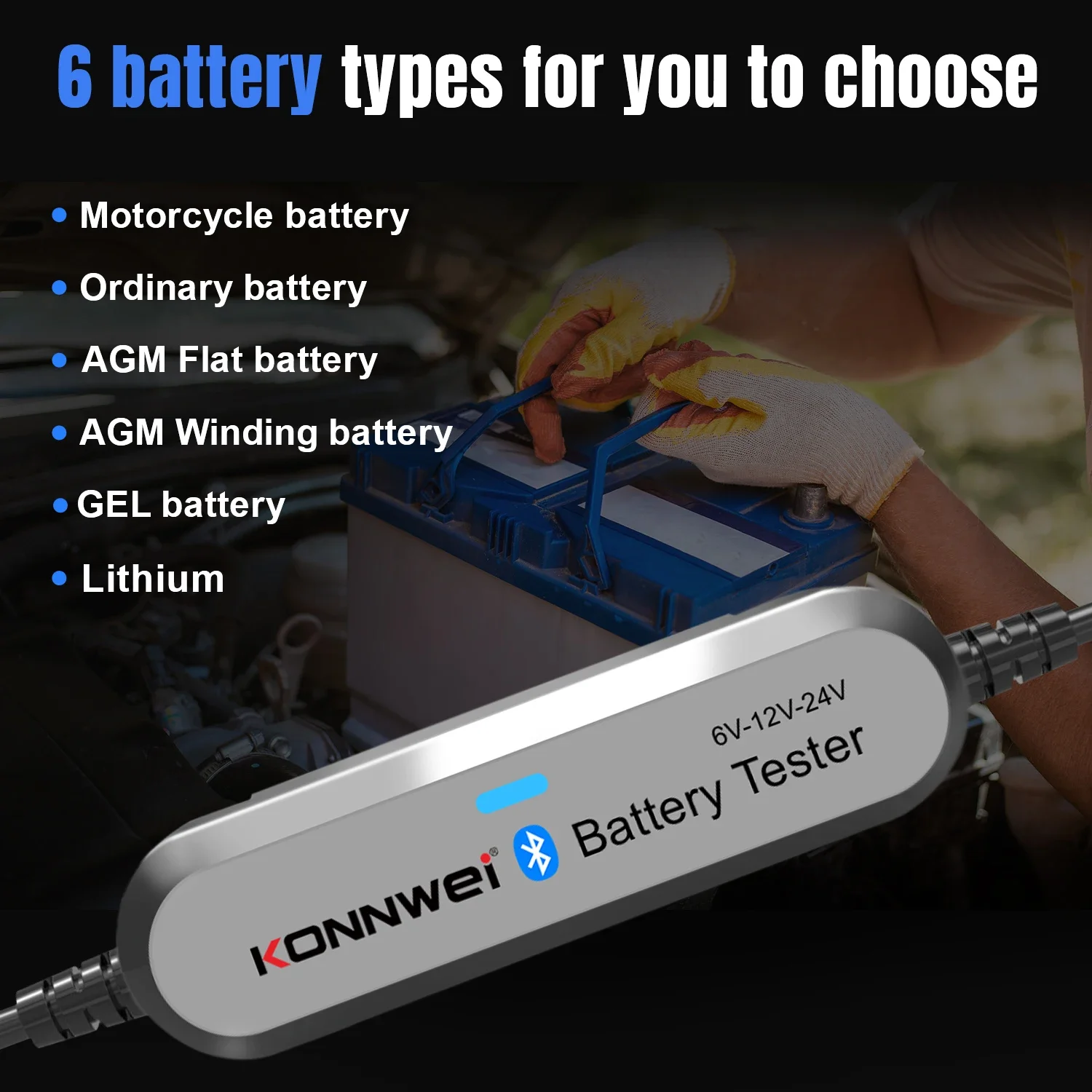 KONNWEI BK200 BK100 Car Wireless Battery Tester Bluetooth 5.0 Waveform Monitor 6V12V24V 100-2000 CCA Charging Cranking Test Tool