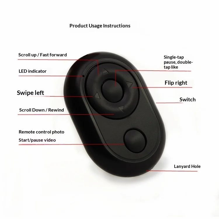 Bluetooth Remote for iPhone Xiaomi IOS Android Phone Universal Remote Control Selfie Stick Bluetooth Camera Controller view 5