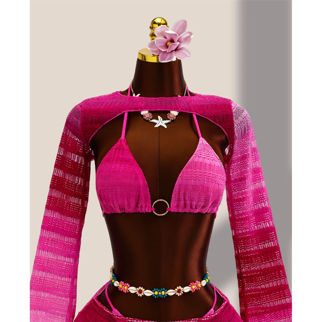 4-teiliges Bikini-Set mit Überwurfrock, Farbverlauf, Damen-Badebekleidung, Badeanzug, Badebekleidung, Badeanzug, Schwimmbekleidung V8303 – Detail 14