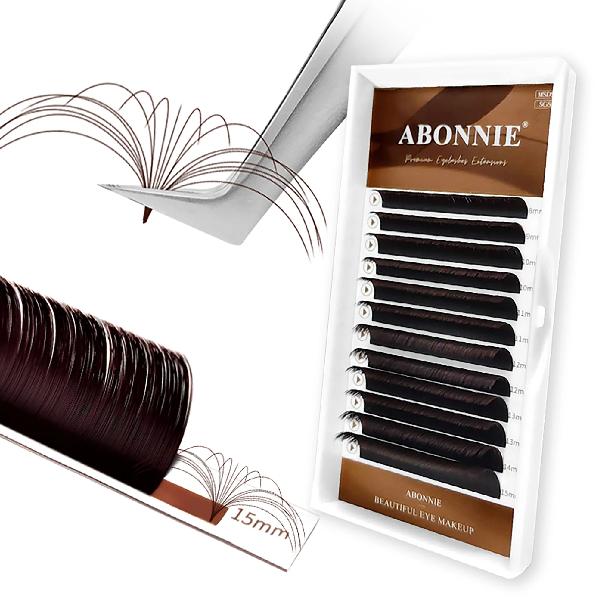 Abonnie Chocolate Brown Easy Fans Lashes Extensions Brown Auto Fans Eyelashes Silk Handmade Easy Fans Volume Lashes Extensions