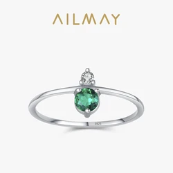 Ailmay 925 Sterling Silver Unique Design Stackable Rings For Women's Trend Green White Zircon Jewelry Girls Birthday Party Gift