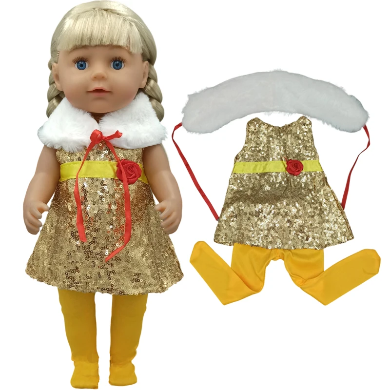 Vêtements de poupées pour filles, 18 pouces, costume d'école, gilet de poupée, robe jaune, jouet, cadeaux d'anniversaire pour bébé fille