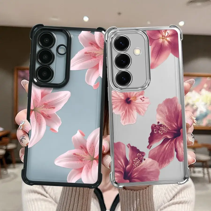 Phone Cover Case for Samsung Galaxy A35 A36 A16 A25 A33 A26 A24 A13 A52 A17 A21s A15 Cartoon Pink Flower