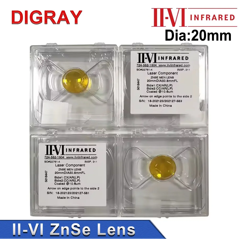 DIGRAY II-VI ZnSe Focus Lens Diameter 20mm FL 50.8/63.5mm Laser Lens for CO2 Engraving Cutting Machine Accessories