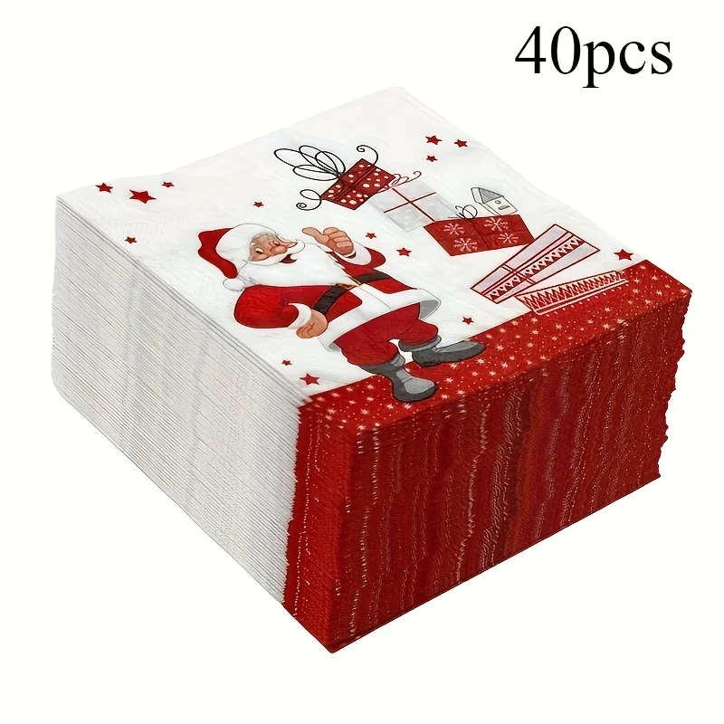 

40 шт. рождественские бумажные салфетки Снеговик Санта одноразовые коктейльные салфетки для праздничных украшений для рождественской вечеринки