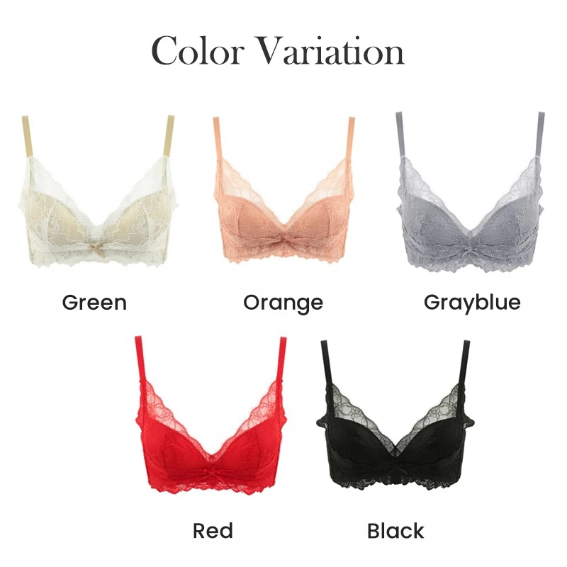 Wire-Free Lace Bra, Push-Up and Anti-Sagging Bra with Side-Support and Full Coverage for Small Chest