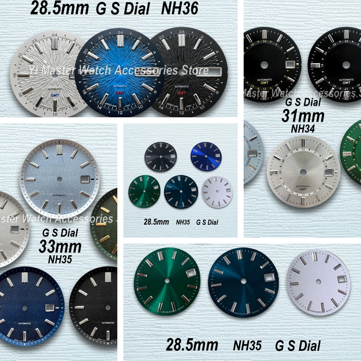

28.5mm/31mm/33mm G S Logo High Quality Sunburst/Matte GMT Dial Fit NH34/NH35/MH36 Movement Watch Modification Accessories