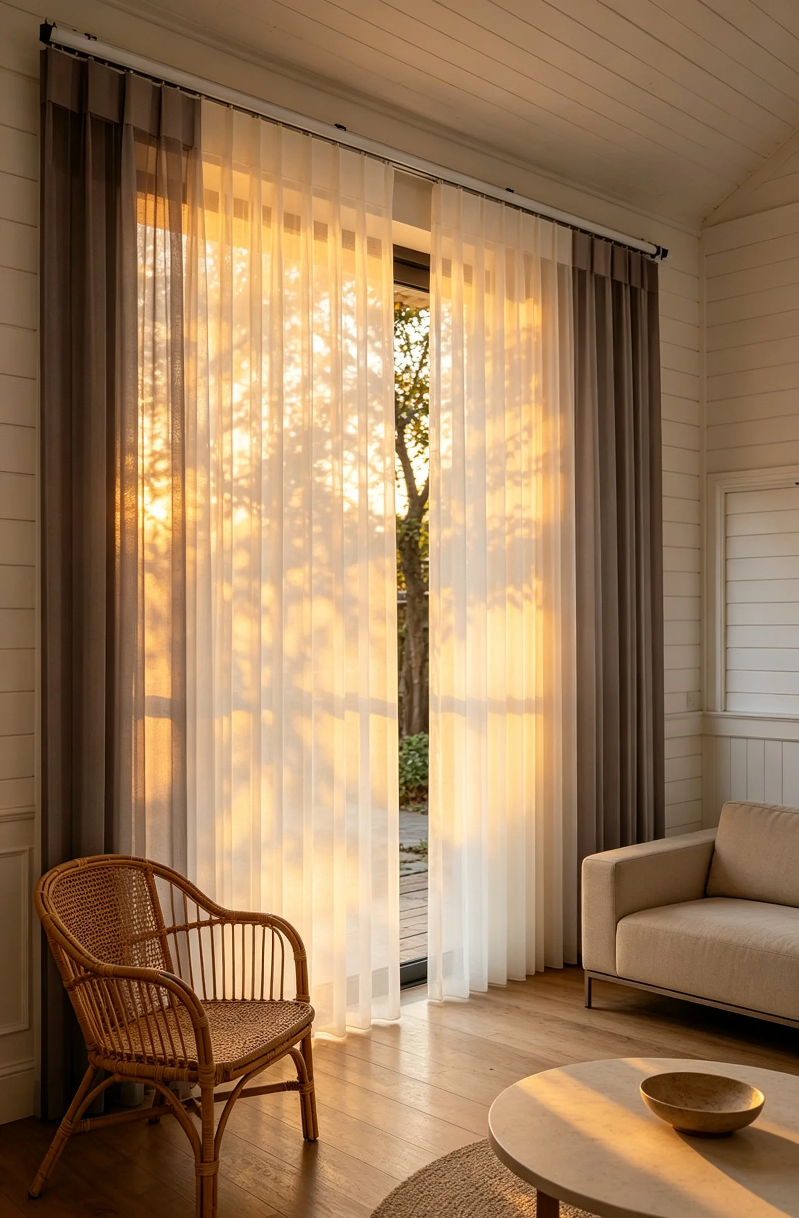 No Cord TwoTone Spliced Dream Curtain Blinds, Modern Vertical Sheer Window Shades for US Canada Home