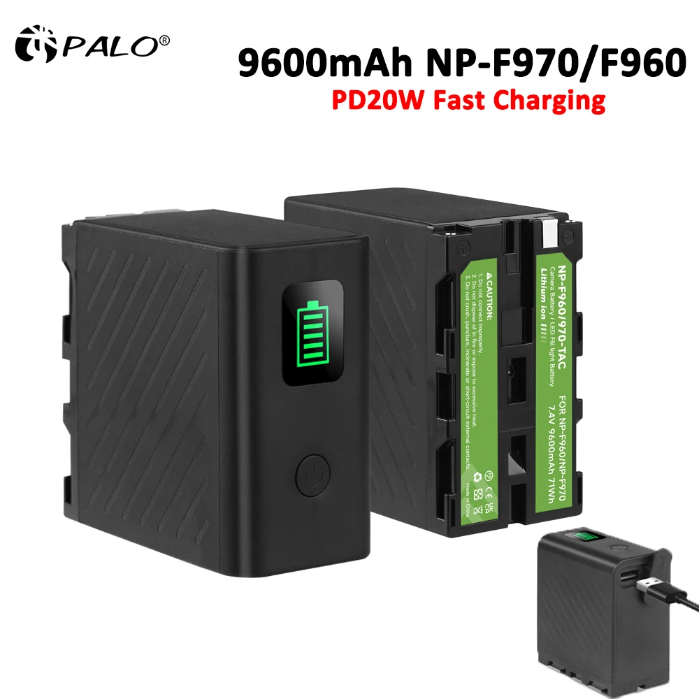 Batteria NP-F970 NP-F960 9600mAh PD20W USB-C F750 F550 F570 per Sony HXR-MC2500C HXR-MC1500C PXW-Z90 DCR-VX2100 FDR-AX1 CCD-TRV35 TRV940 CCD-RV100 DCR-TR7 Series