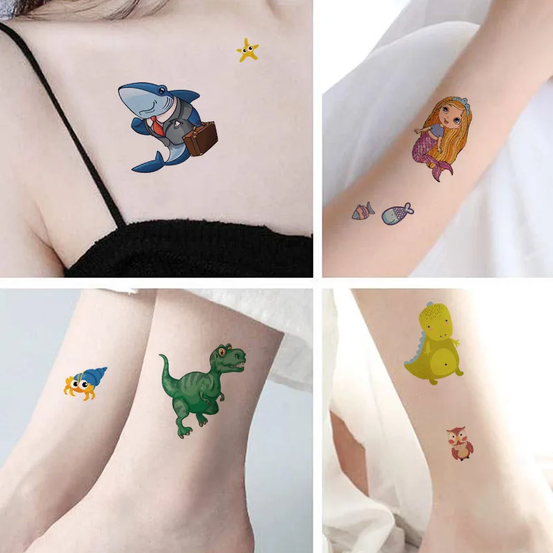 Tatuajes Temporales para niños, tatuajes de dibujos animados de animales, pegatinas de tatuajes falsos para brazo, arte corporal, 10 piezas