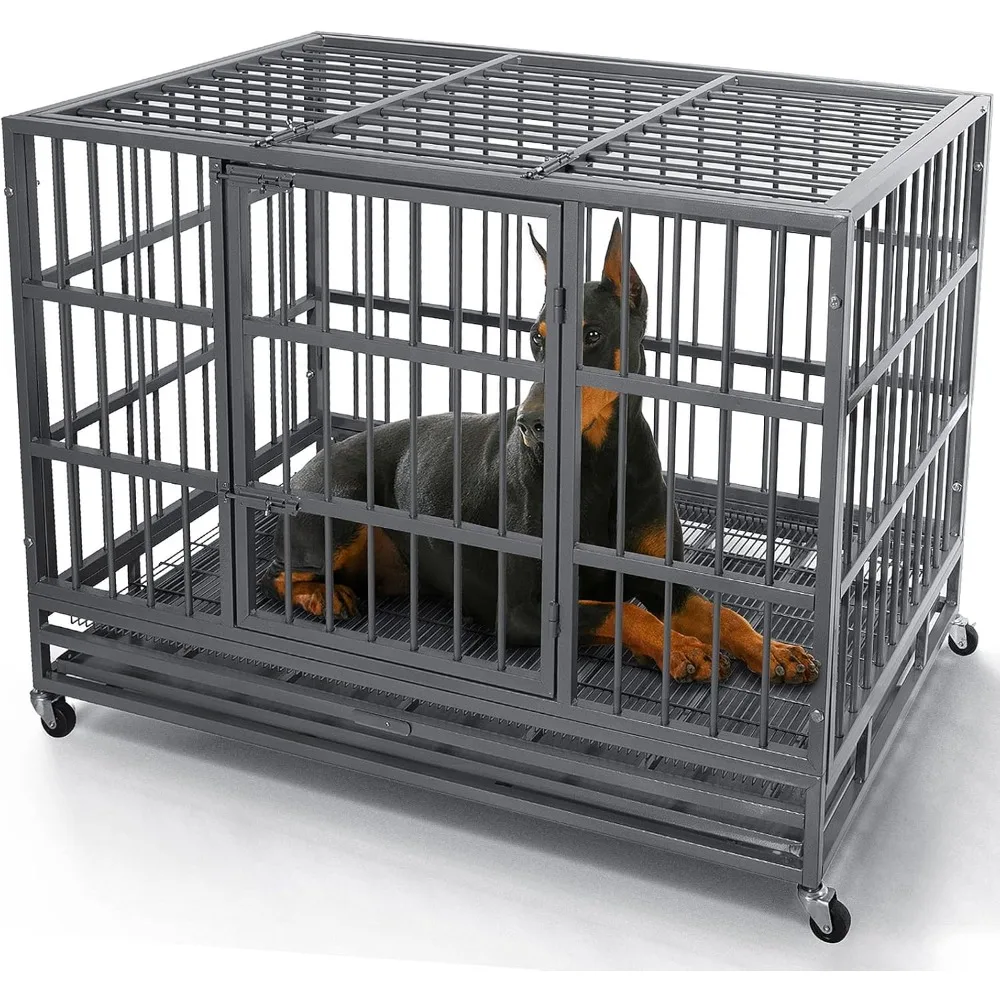 

Otaid 48 Inch Heavy Duty Indestructible Cage Kennel with Wheels, High Anxiety Dog Crate, Sturdy Locks Design, Double Door and Re