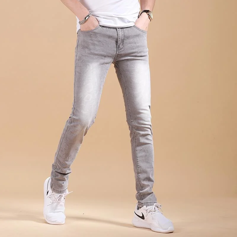 

2022New trendy brand jeans Slim feet trend light-colored men's casual all-match stretch pants gray trousers