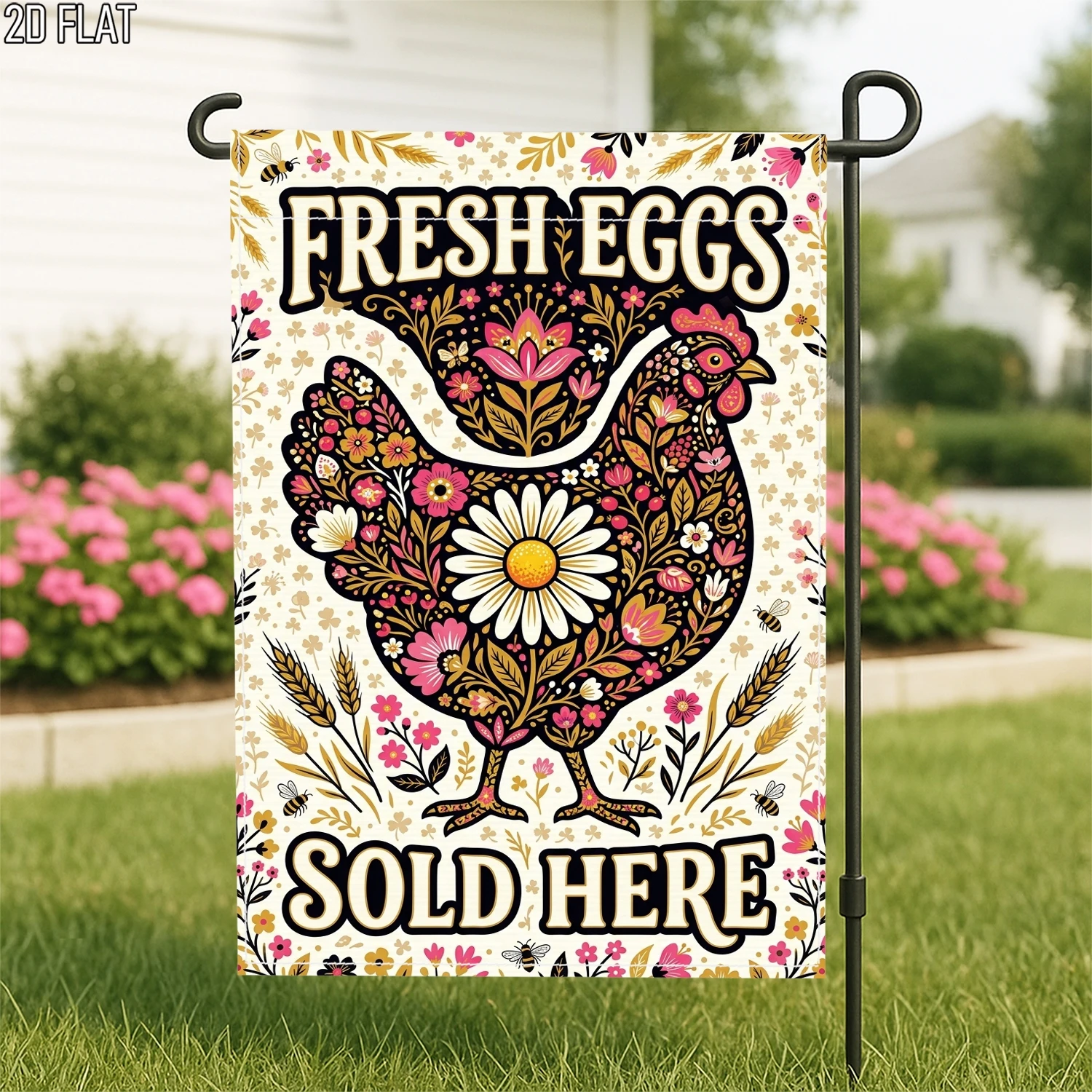 1pc Fresh Eggs Sold Here Floral Chicken Garden Flag Rustic Farmhouse Outdoor Yard Decor