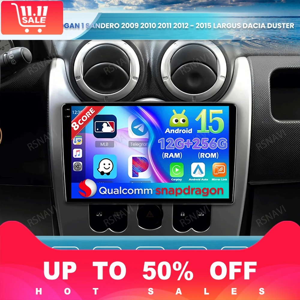 Android 15 Car Radio For Renault Logan 1 Sandero 2009 2010 2011 2012 - 2015 Largus Dacia Duster 4G LTE Autoradio Qualcomm Stereo