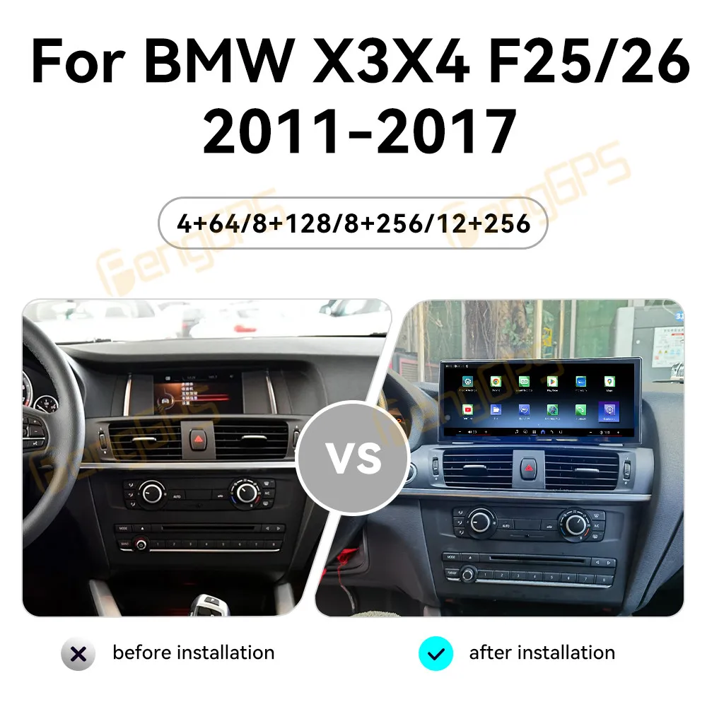 

12,3 "Android 13 Автомобильный радиоприемник CarPlay для BMW X3 X4 F25 26 2011-2017 Мультимедийный плеер с сенсорным экраном GPS-навигация DSP Головное устройство