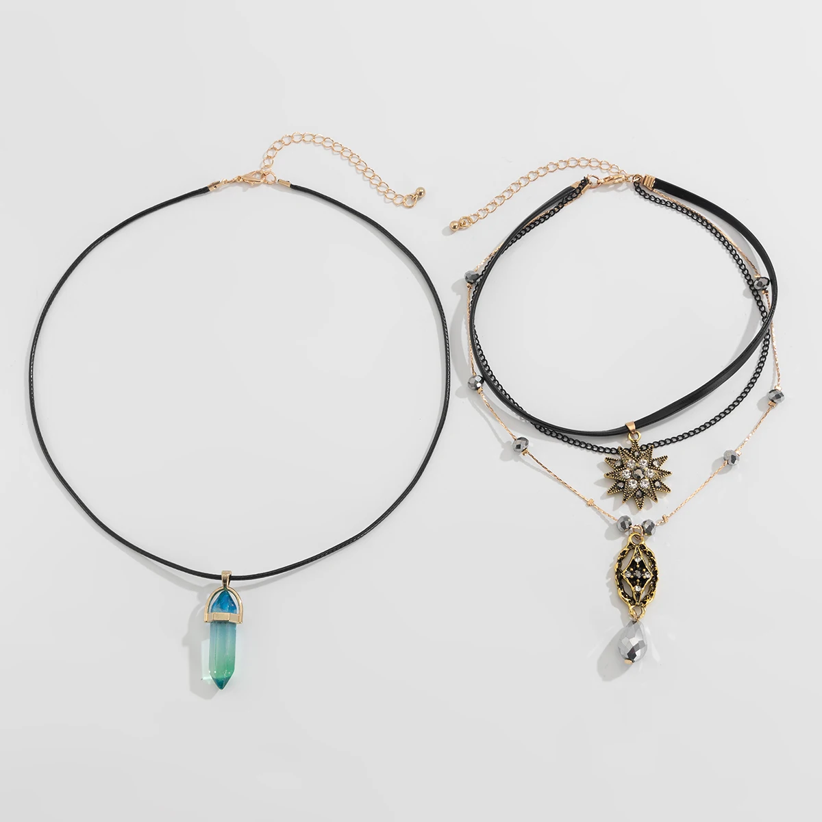 IngeSight.Z 4Pcs/Set Goth Baroque Imitation Pearl Water Droplet Pendant Necklace Women New Hexagonal Star Clavicle Chain Jewelry