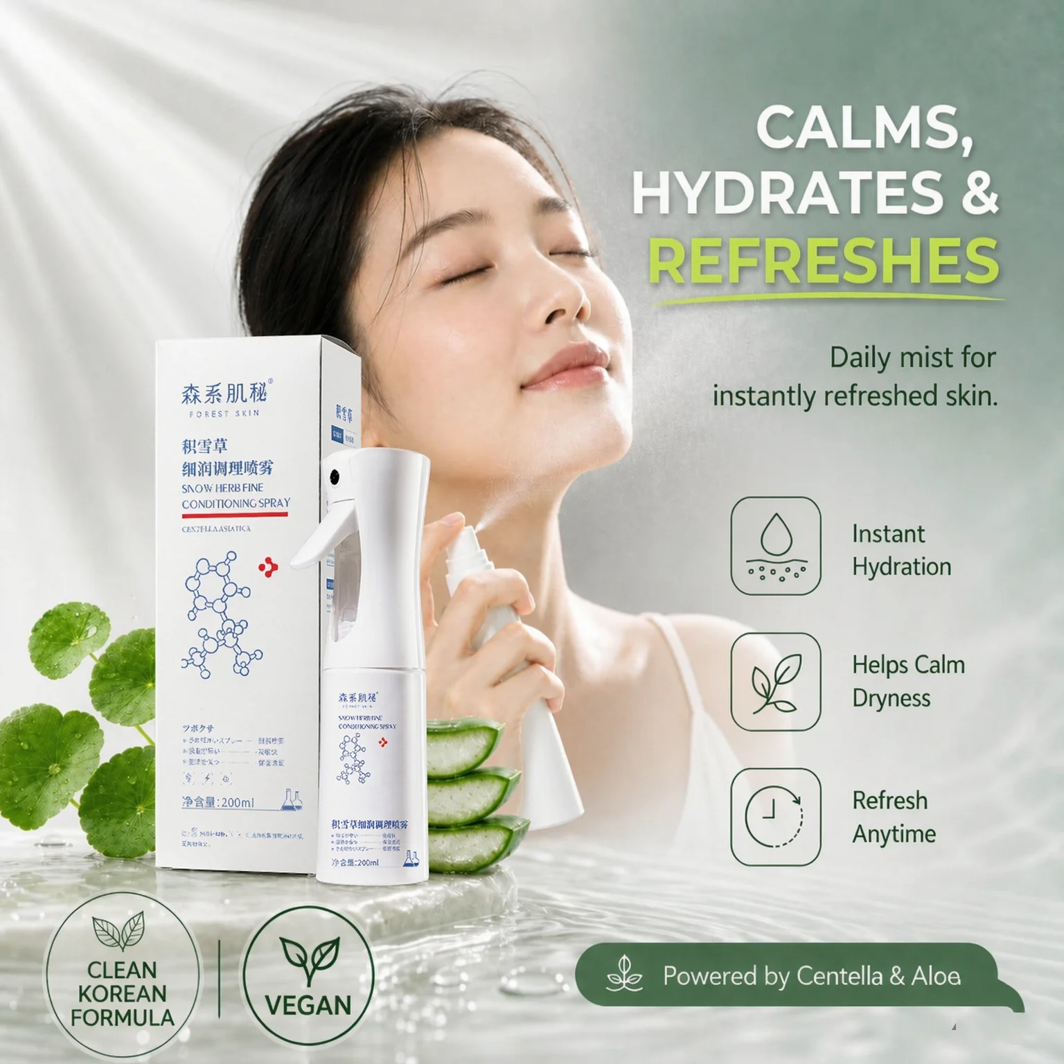200ml Centella Asiatica Core Repair Facial moisturizing water spray Fine Spray Soothing Moisturizing before skin care makeup