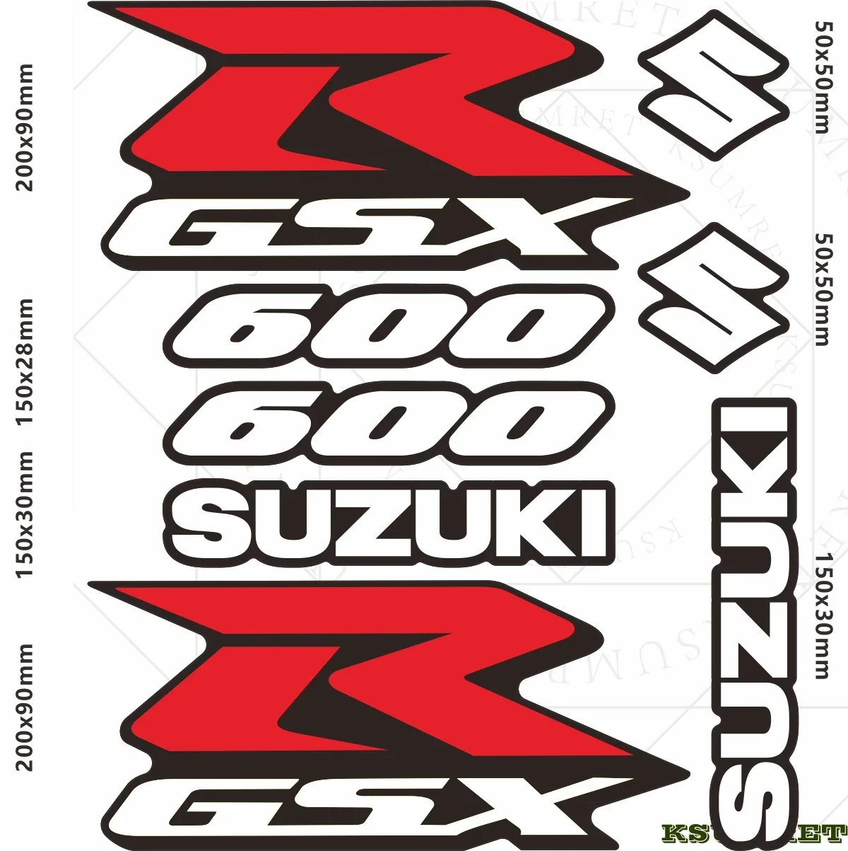 Vinyl Suzuki GSXR Sticker Decal 600 Logo Set Helmet Emblem Kit