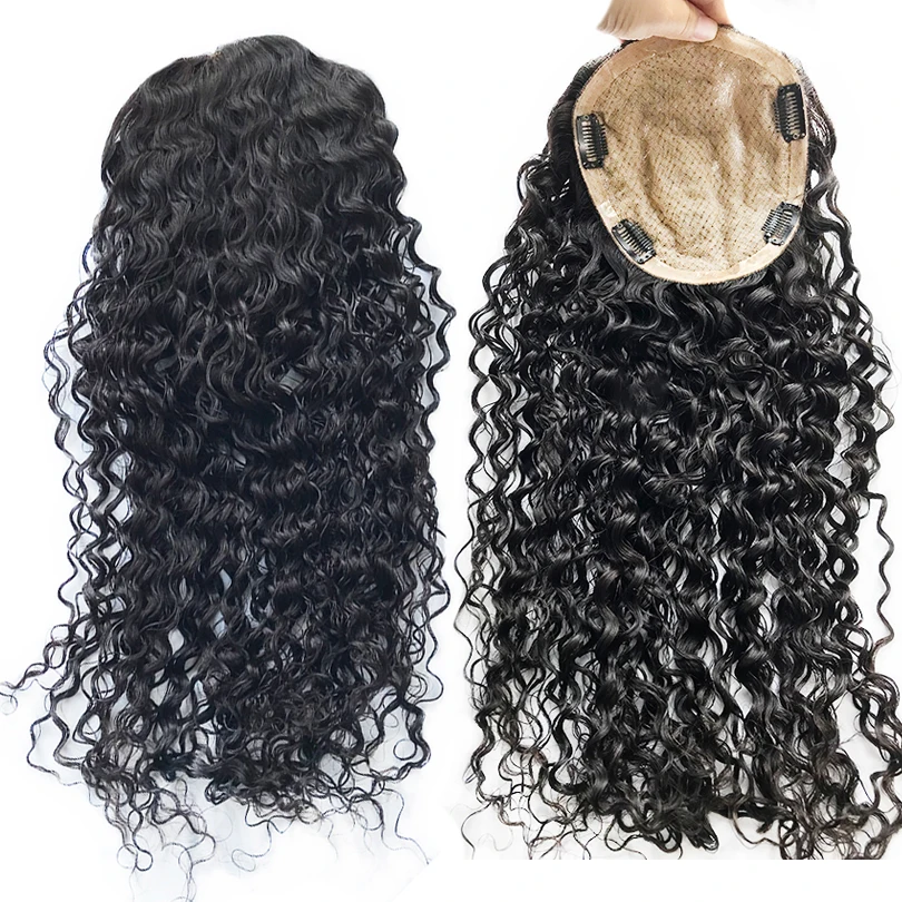 Clips Silk Top Skin Base Virgin European Hair Toupee Curly Hair Women Toppers 5 Sizes Cover Thinning White Hair