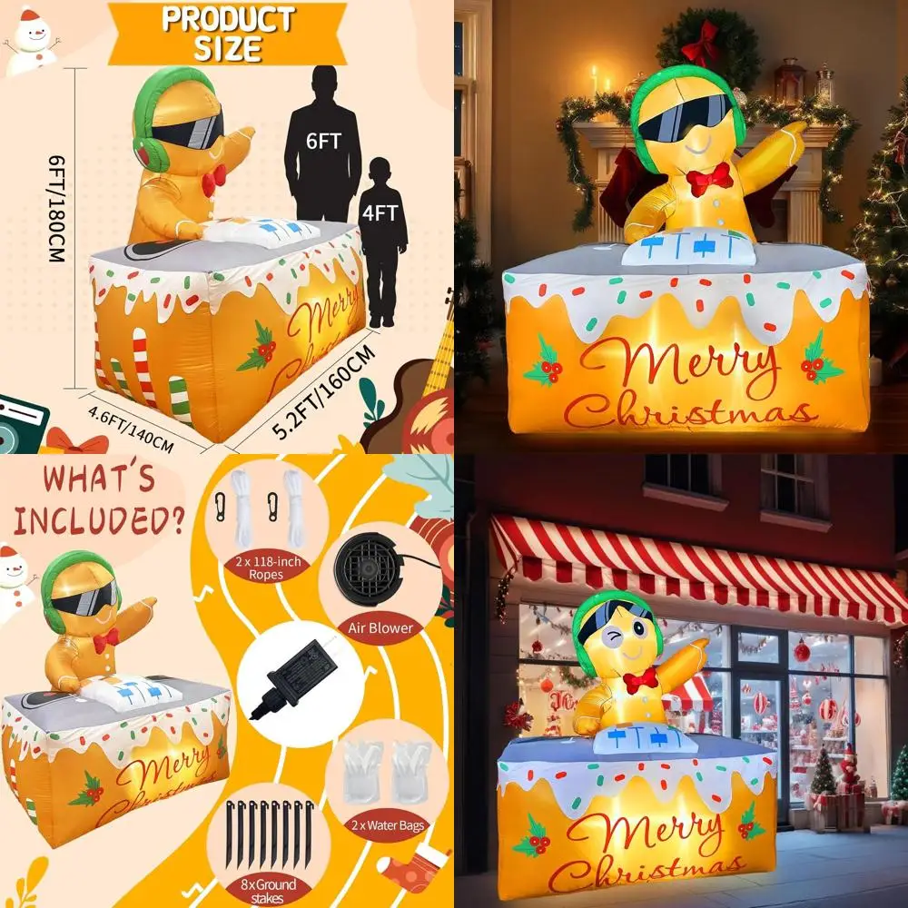 

Christmas Outdoor Inflatable Decorations - LED Lighted Gingerbread DJ Themed Lawn Garden Yard