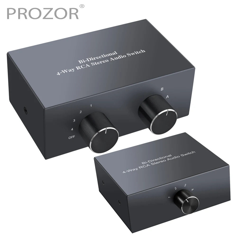 PROZOR 4-kierunkowy dwukierunkowy stereofoniczny przełącznik audio RCA 4X1/1X4 lub 4X2/2X4 L/R kanał dźwiękowy przełącznik audio RCA selektor